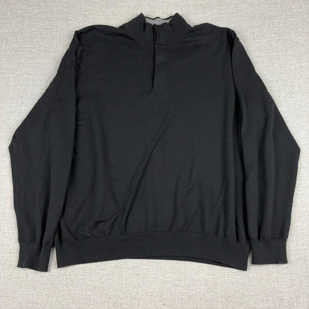 Brooks Brothers Sweater Mens XL Black 1/4 Zip Mock Neck Cotton Cashmere Pullover